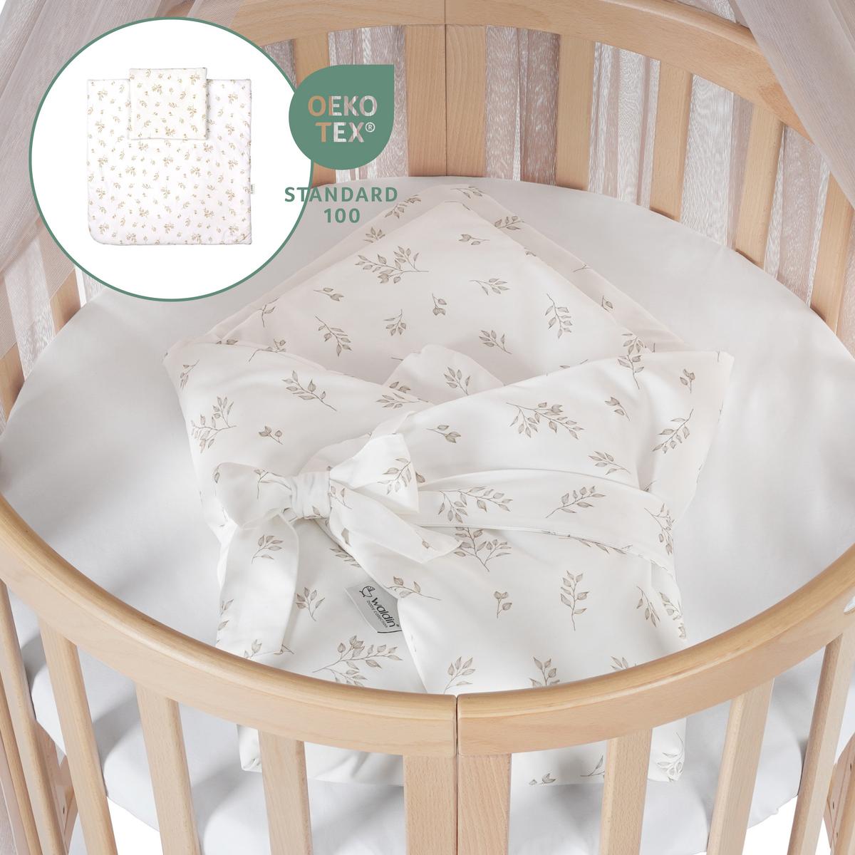 BABYBETT NATUR OVAL 7in1 mit Matratze und Himmelset - Taupe/Naturfarben, Holz/Textil (73/125cm) - waldin