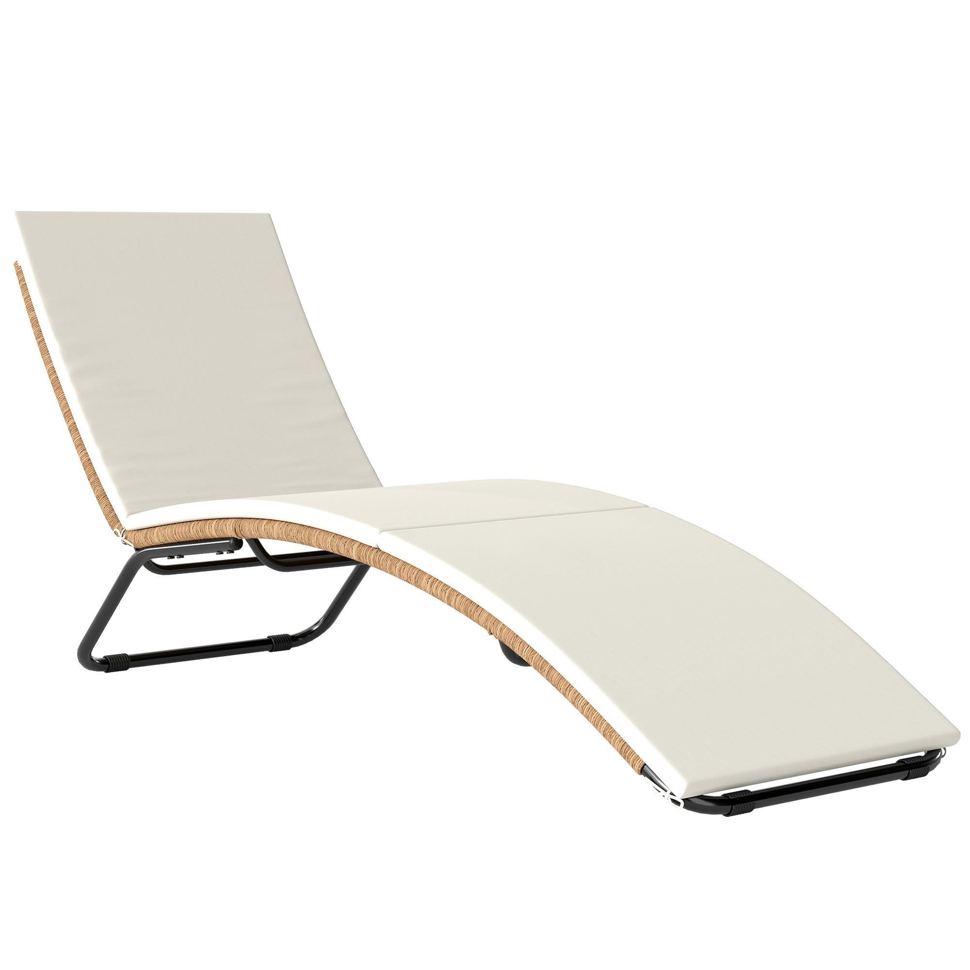 RATTAN-SONNENLIEGE Stahl PE-Rattan Cremeweiß - Creme/Weiß, Textil/Metall (57/80/175cm) - Outsunny