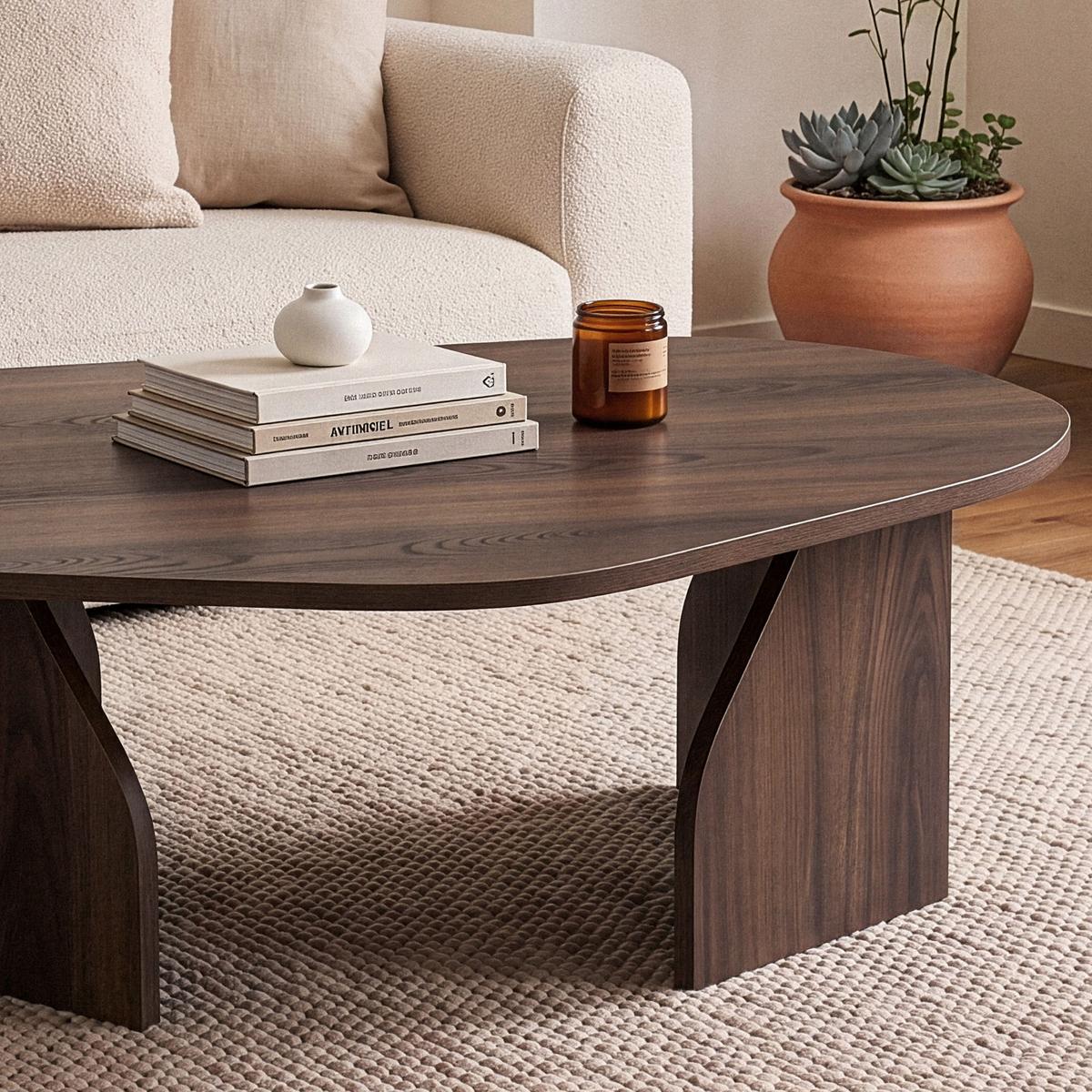 COUCHTISCH mit organisch geformter Tischplatte und breiten Beinen 100/60/35 cm - Naturfarben, Holzwerkstoff (100/60/35cm) - Calicosy