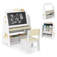 KINDERSTAFFELEI-SET mit Stuhl natur(2-tlg) - Naturfarben, Holzwerkstoff (60/80/40cm) - COSTWAY