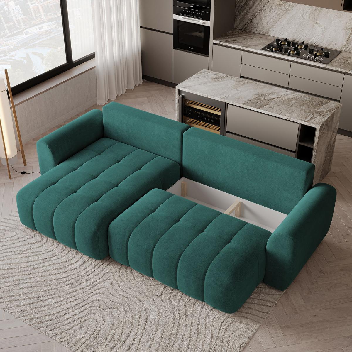 ECKSOFA MODARO CL Blau Samtstoff mit Schlaffunktion - Blau, Holzwerkstoff/Textil (285/148cm) - MASSENO