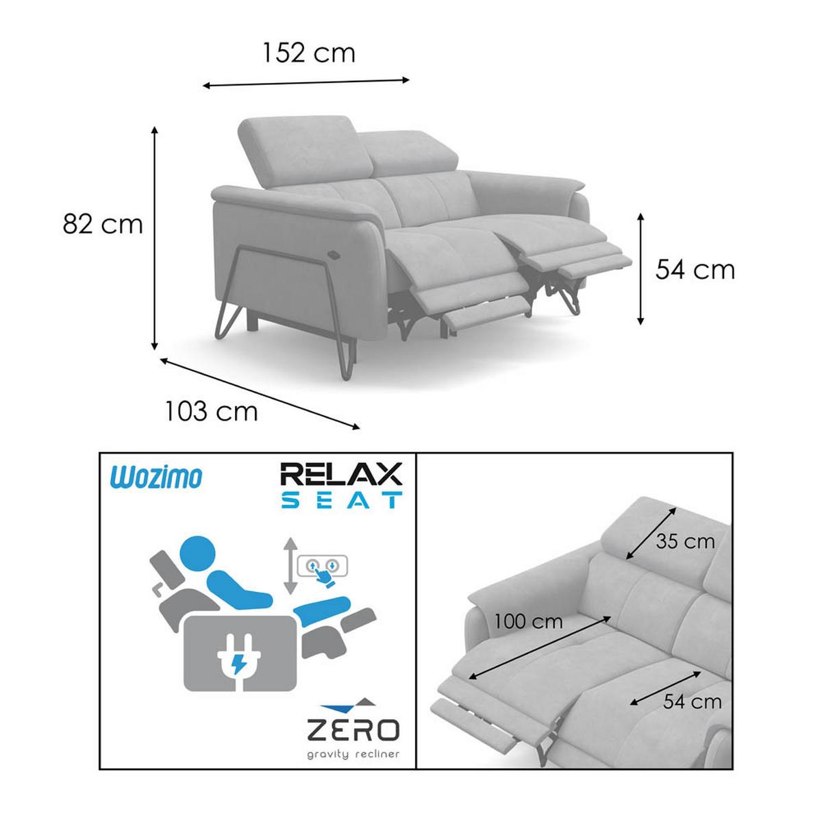 RELAXSOFA RODEN 2-Sitzer mit 2 Relax, braun, Veloursstoff - Braun, Holz/Textil (148/82/103cm) - Wozimo