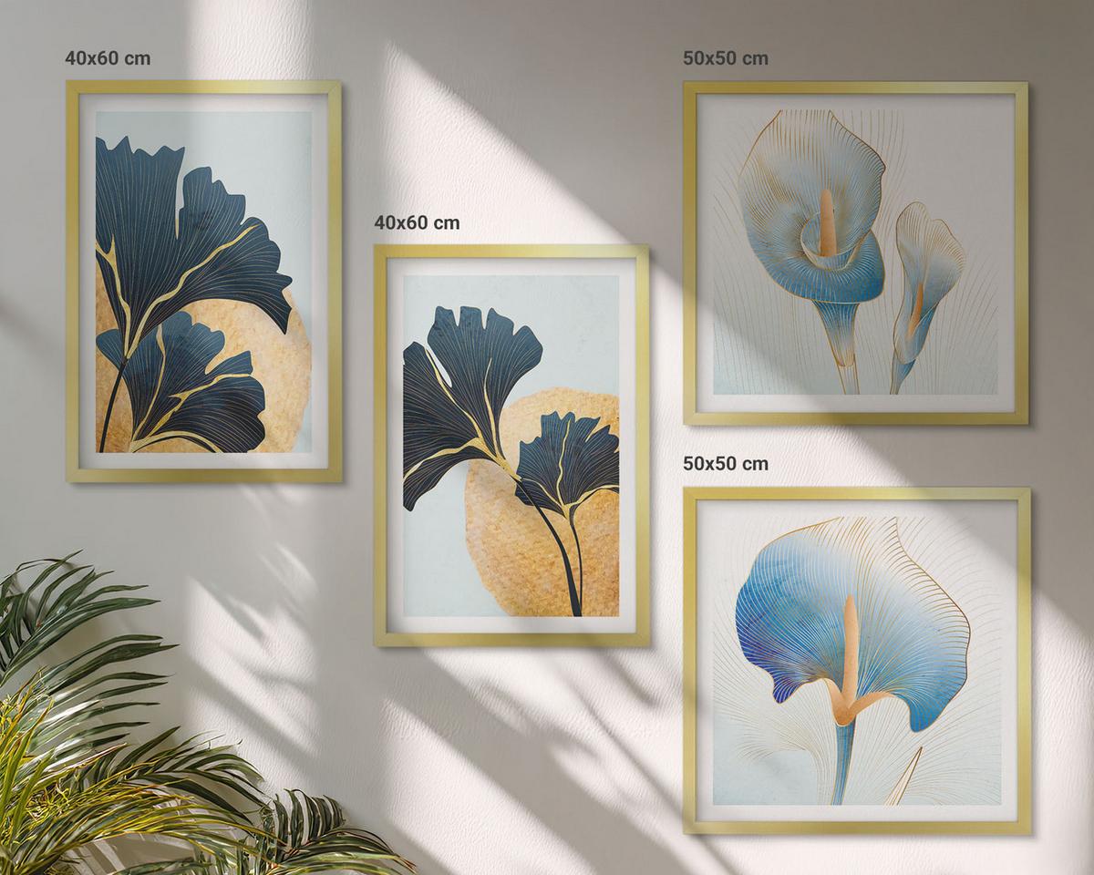 BILDER SET 4er Set - 50x50 cm & 40x60 cm Goldrahmen - Zitronenweinporträt Kahlo - Goldfarben, Kunststoff (50/50cm) - TULUP