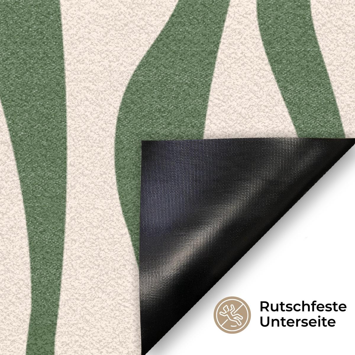 FUSSMATTE Wellenlinien - Beige - Grün - Streifen - Abstrakt Fußabtreter 60x40 cm - Dunkelgrün, Kunststoff (60/0.4cm) - MuchoWow