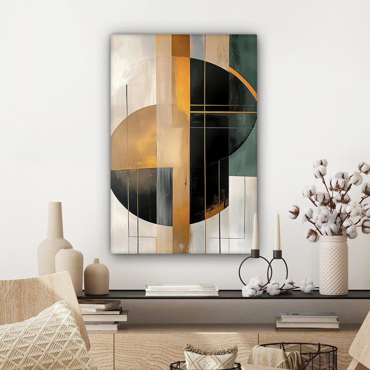 LEINWANDBILD Abstrakt - Gold - Bronze - Grün - Formen - Modern Wanddeko Schlafzimmer 60x90 cm - Multicolor, Textil (60/90cm) - MuchoWow