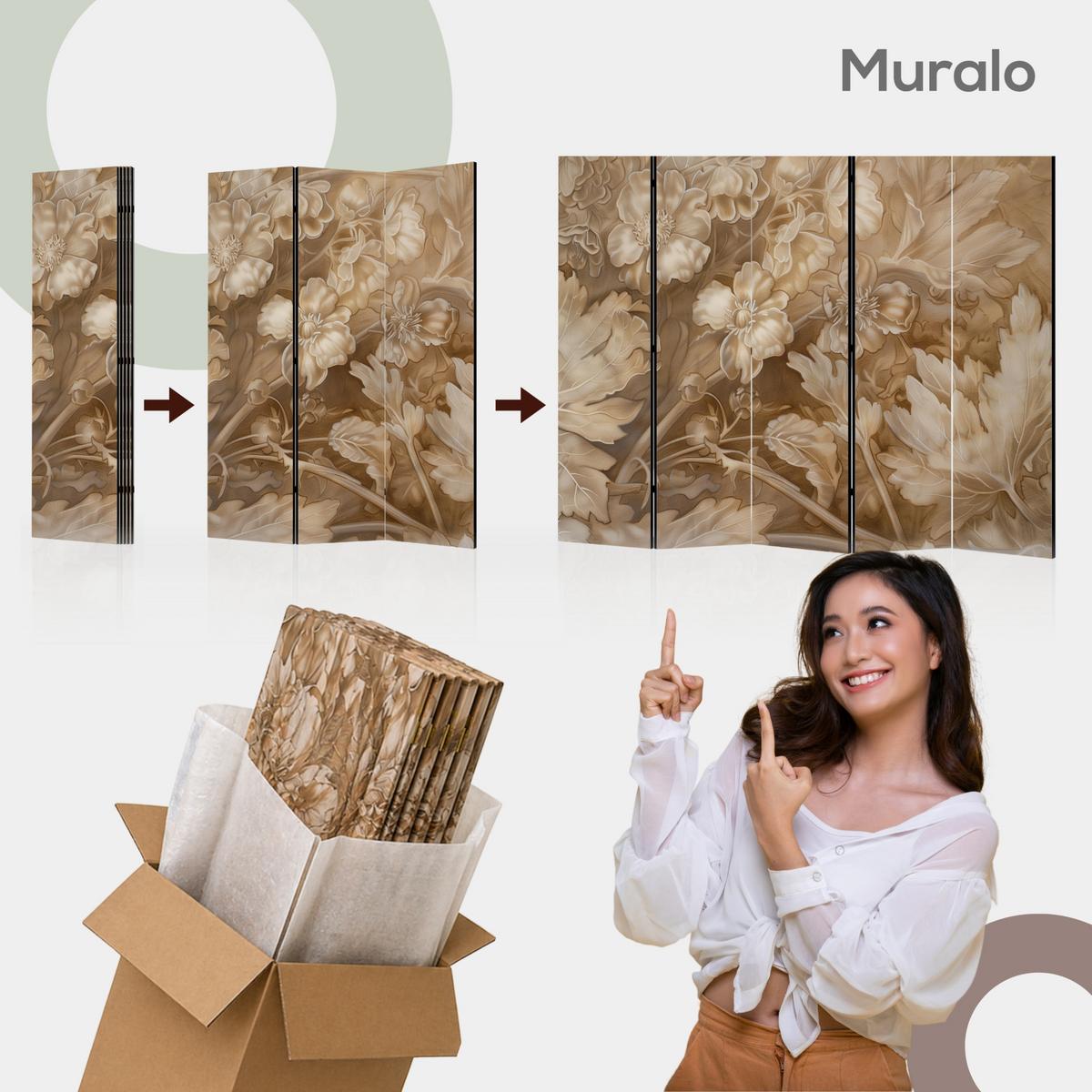 PARAVENT Akustik 3-tlg 135x172 cm Bambus Natur - Beige, Holz/Textil (135/172/3cm) - Muralo