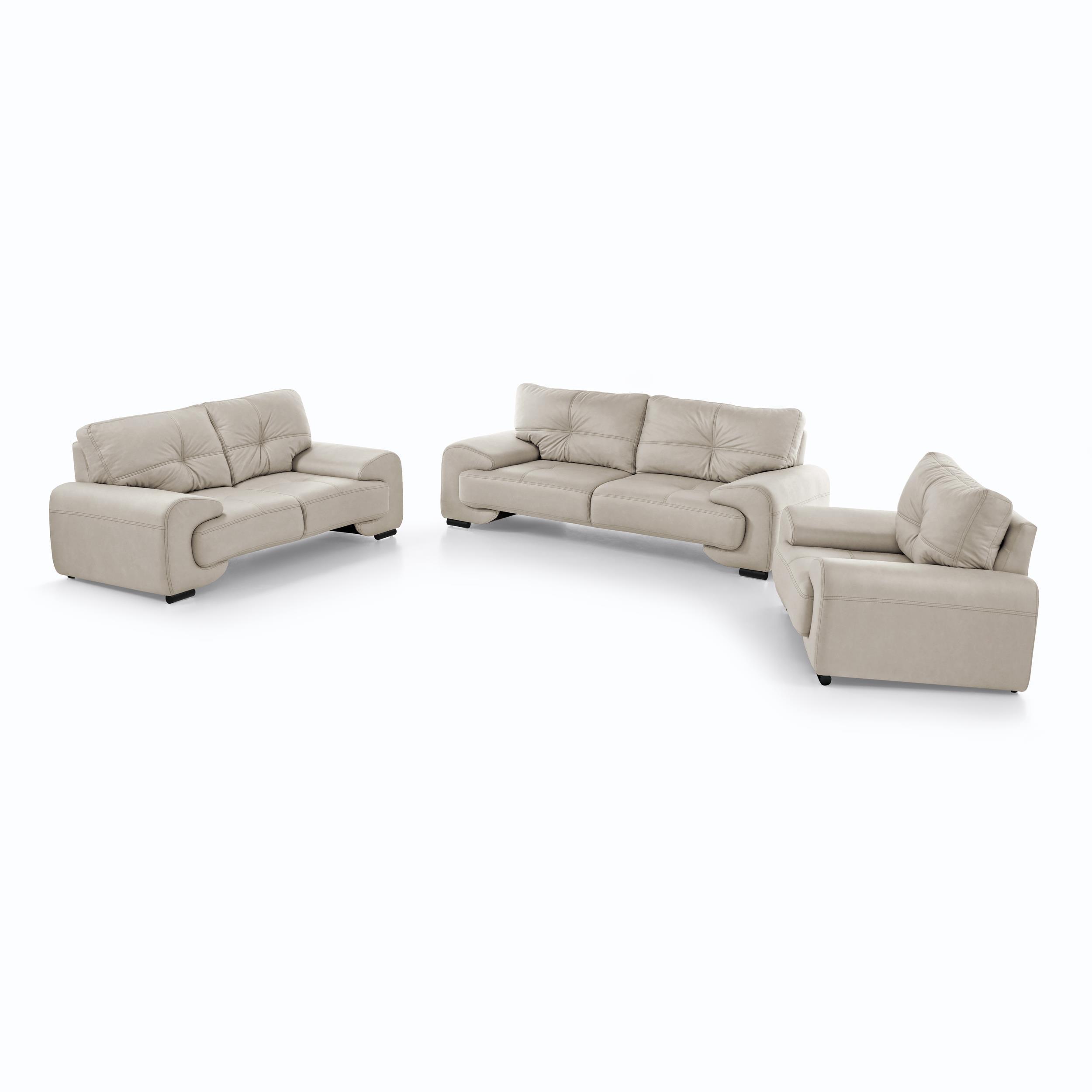 SITZGARNITUR Omega, zwei Sofas und Sessel, aus Kunstleder, Beige - Beige/Schwarz, Leder (225/88/98cm) - Beautysofa