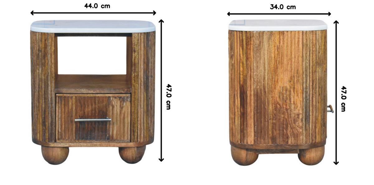 NACHTTISCH mit Golden-Teak-Finish, Tischplatte aus Marmor, 1 Schublade, 1 offene Ablage, braun - Braun, Holz/Naturmaterialen (44/47/34cm) - Artisan Furniture