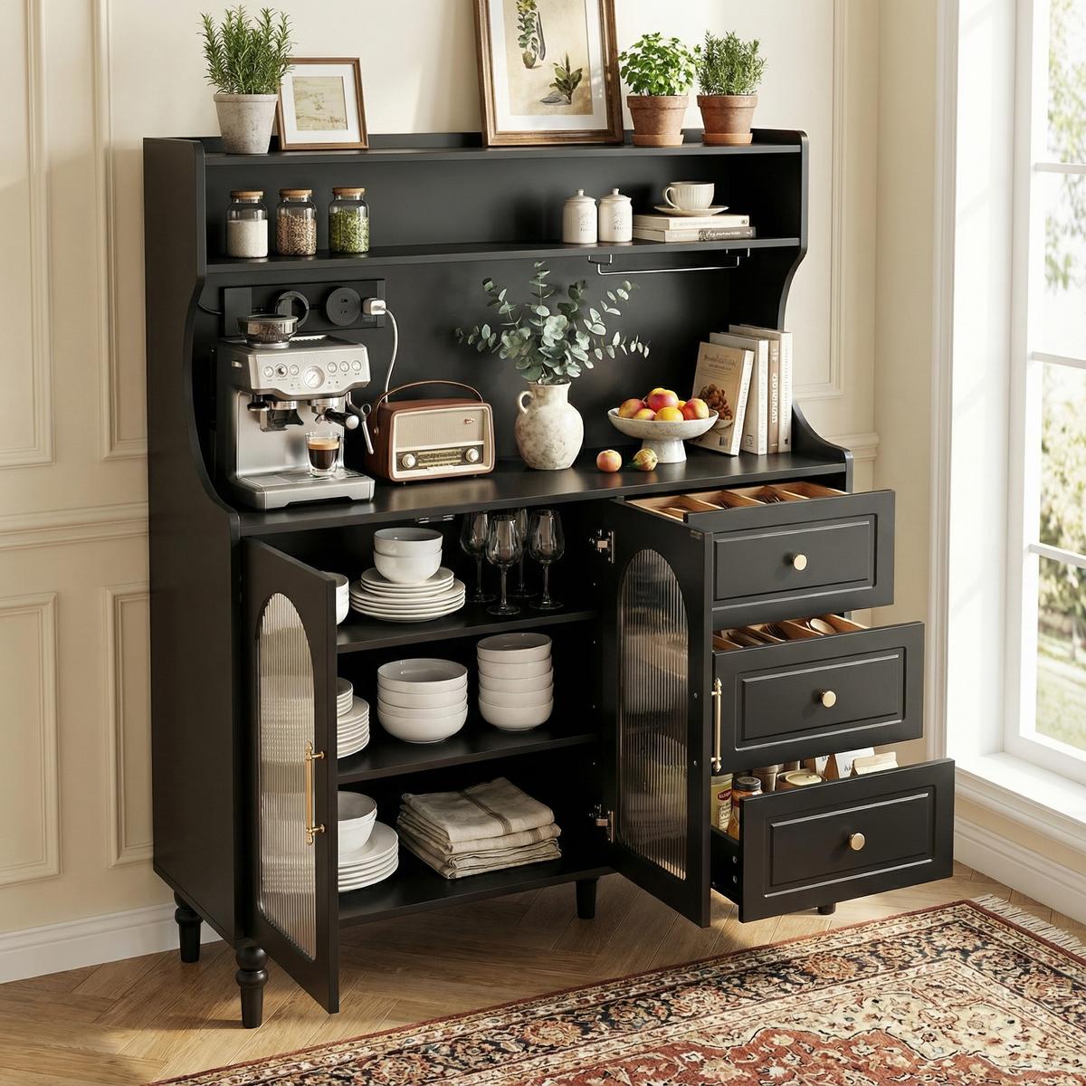 SIDEBOARD in Schwarz mit Steckdose - Schwarz, Holzwerkstoff (120/139/40cm) - Urban Meuble