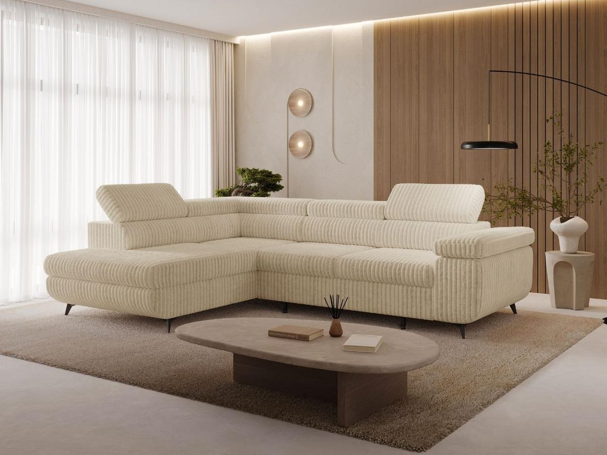 ECKSOFA Argon Beige Rechts - Beige/Schwarz, Holz/Textil (190/255cm) - Graingold