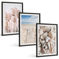 BILDER SET 3er Set - 40x60 cm Schwarzer Rahmen - Strandmuscheln Seegras - Schwarz, Kunststoff (40/60cm) - TULUP