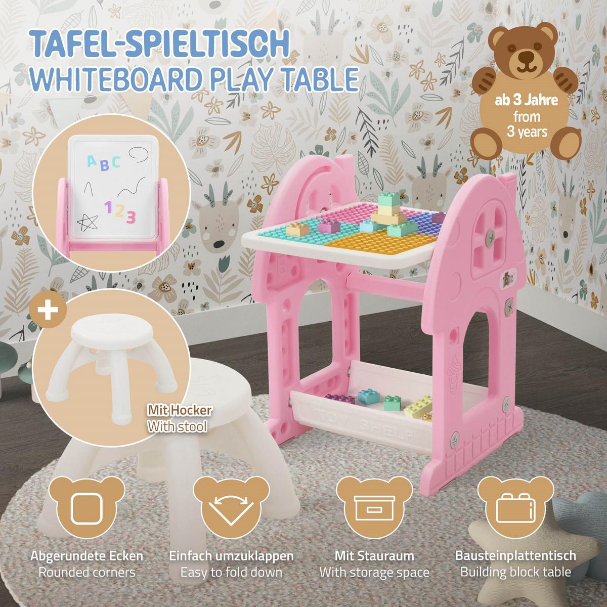 KINDERSPIELTISCH 2in1 mit Hocker Rosa-Weiß - Pink, Kunststoff (39/71/37.5cm) - Joyz
