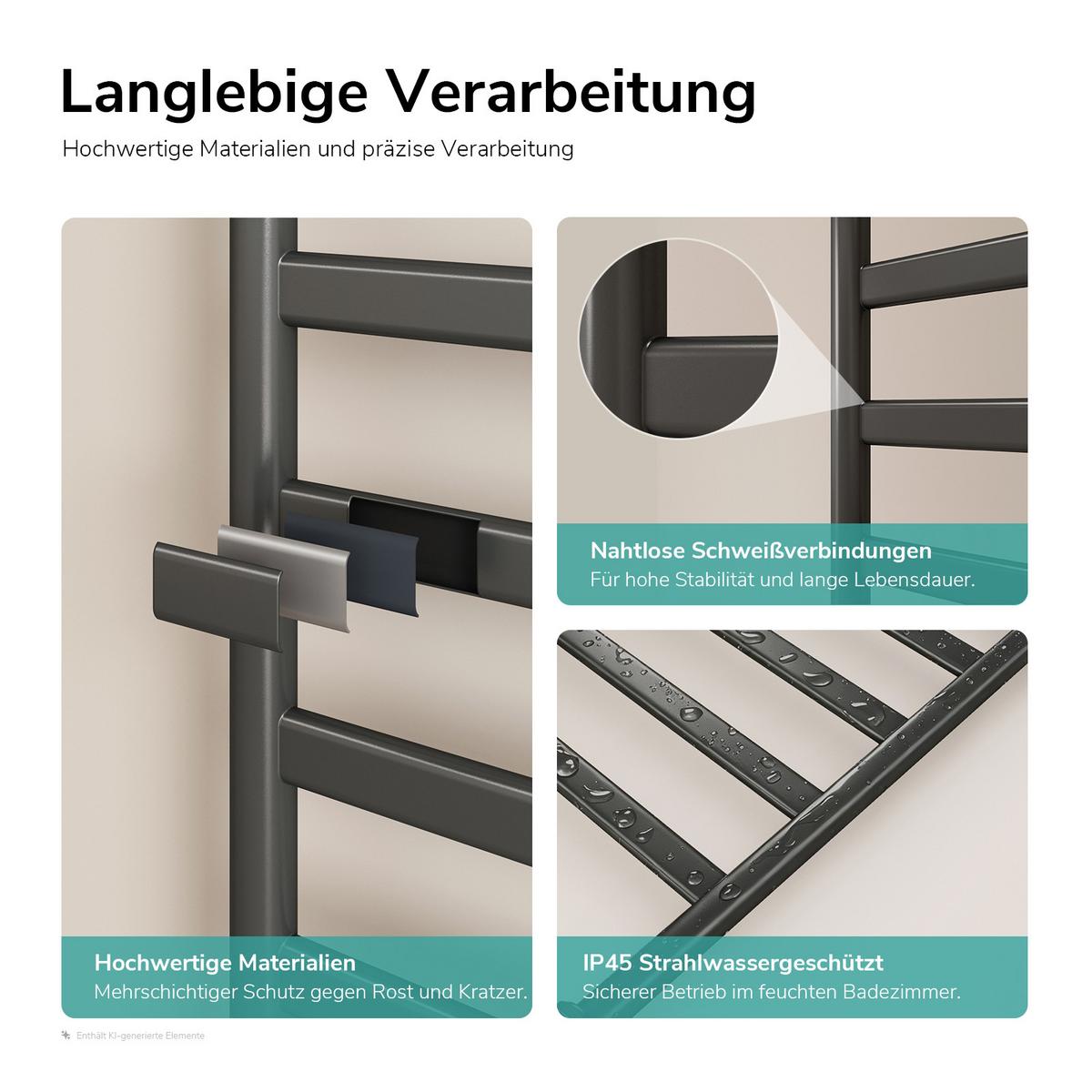 HANDTUCHHEIZKÖRPER elektrischer Tragbare Anthrazit 285 W 53/100/26 cm - Anthrazit, Metall (53/100/26cm) - EMKE