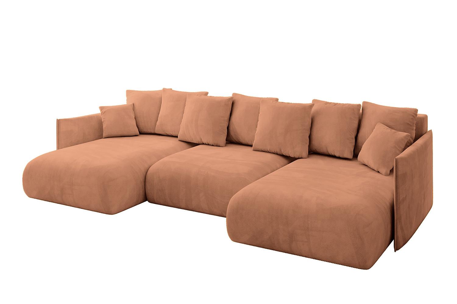 WOHNLANDSCHAFT mit Schlaffunktion und Bettkasten ONESK-U 317x177x72 Koralle Velours - Koralle, Holzwerkstoff/Kunststoff (317/72/177cm) - ALTDECOR