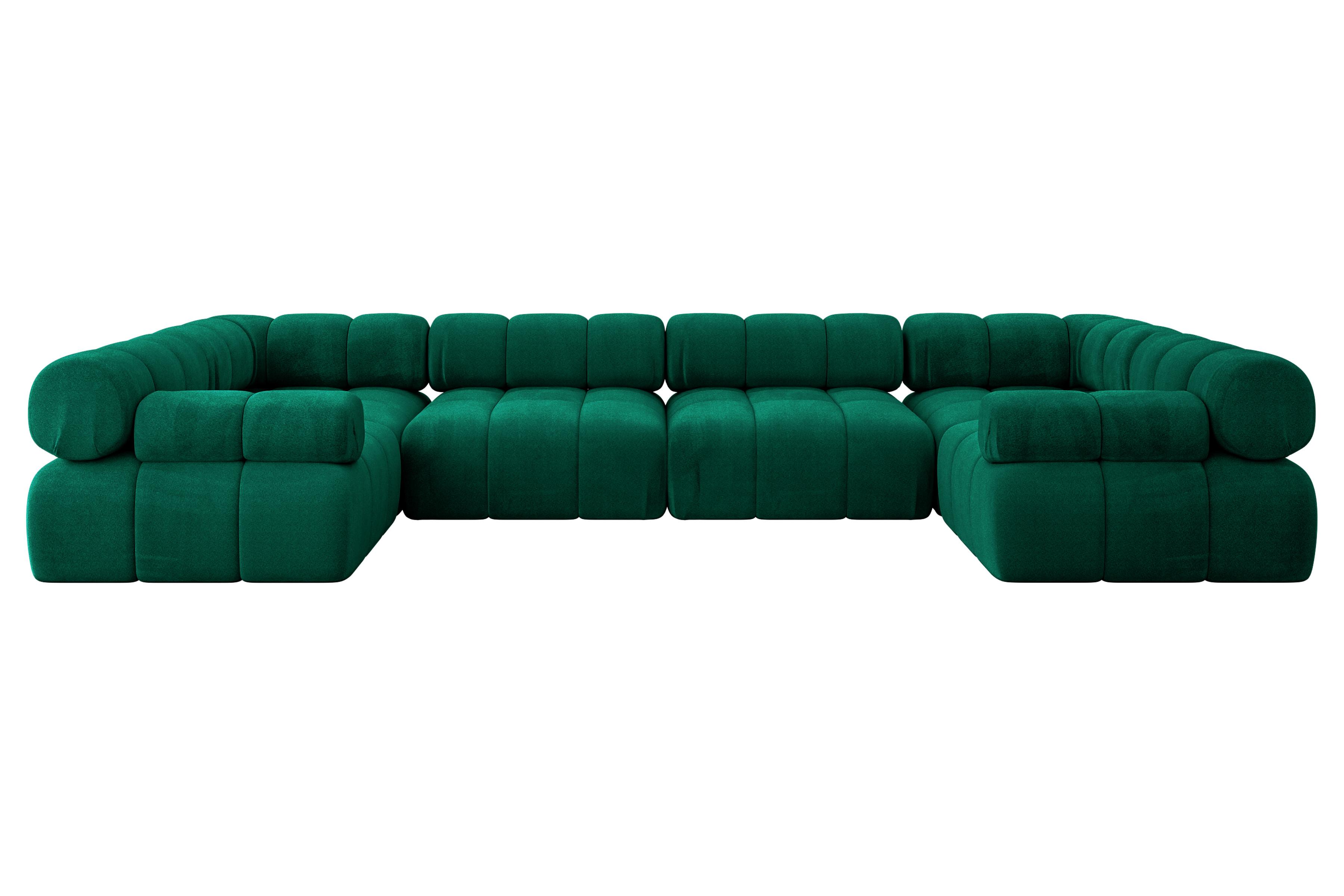 WOHNLANDSCHAFT modulares Sofa Birno-U2 - 380x190x70 cm Dunkelgrün Velours - Dunkelgrün, Holzwerkstoff/Textil (380/70/190cm) - ALTDECOR