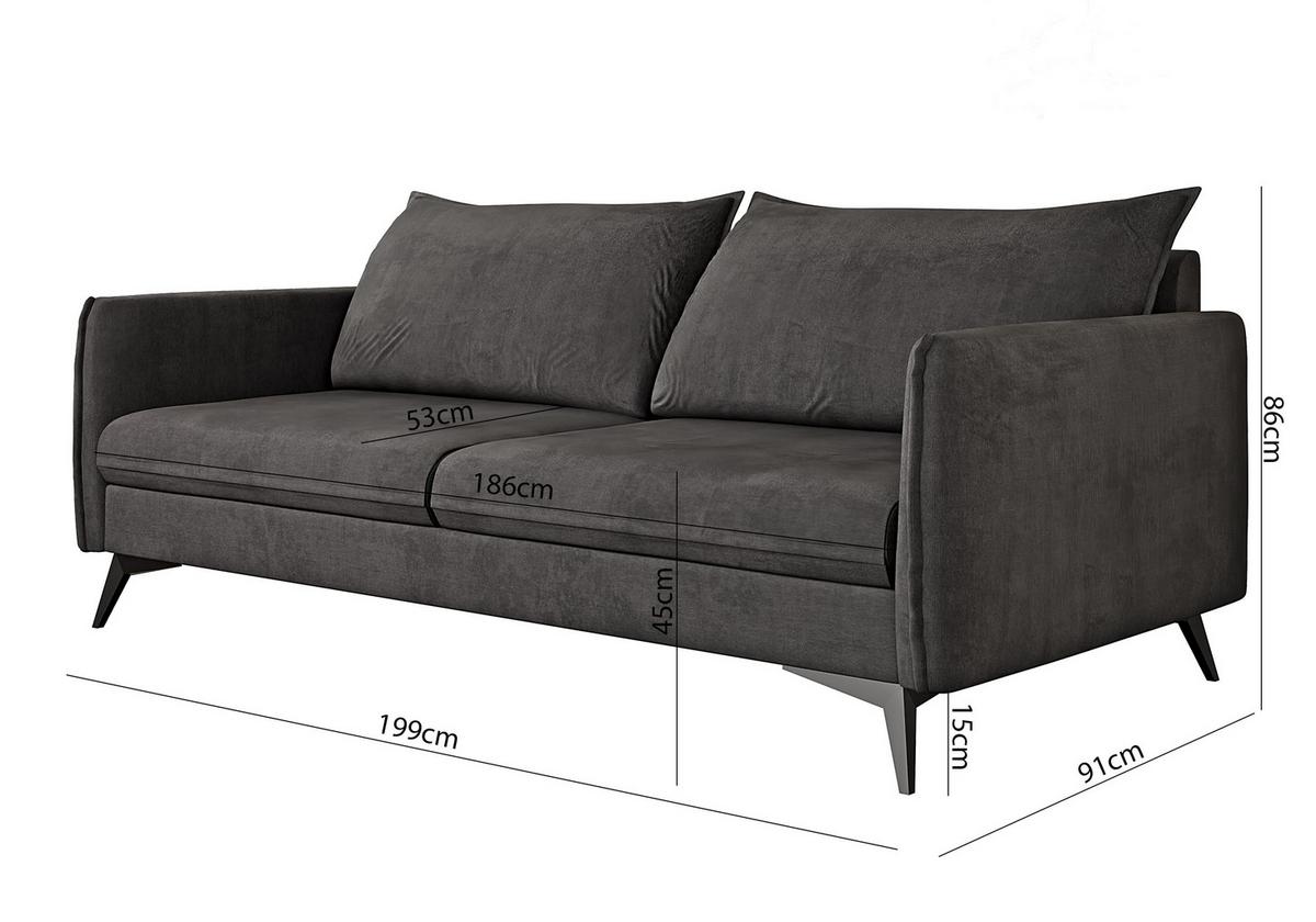 3-SITZER-SOFA Pulse Graphit Luxusmicrofaser - Graphitfarben/Schwarz, Holz/Textil (199/86/91cm) - S-Style Möbel