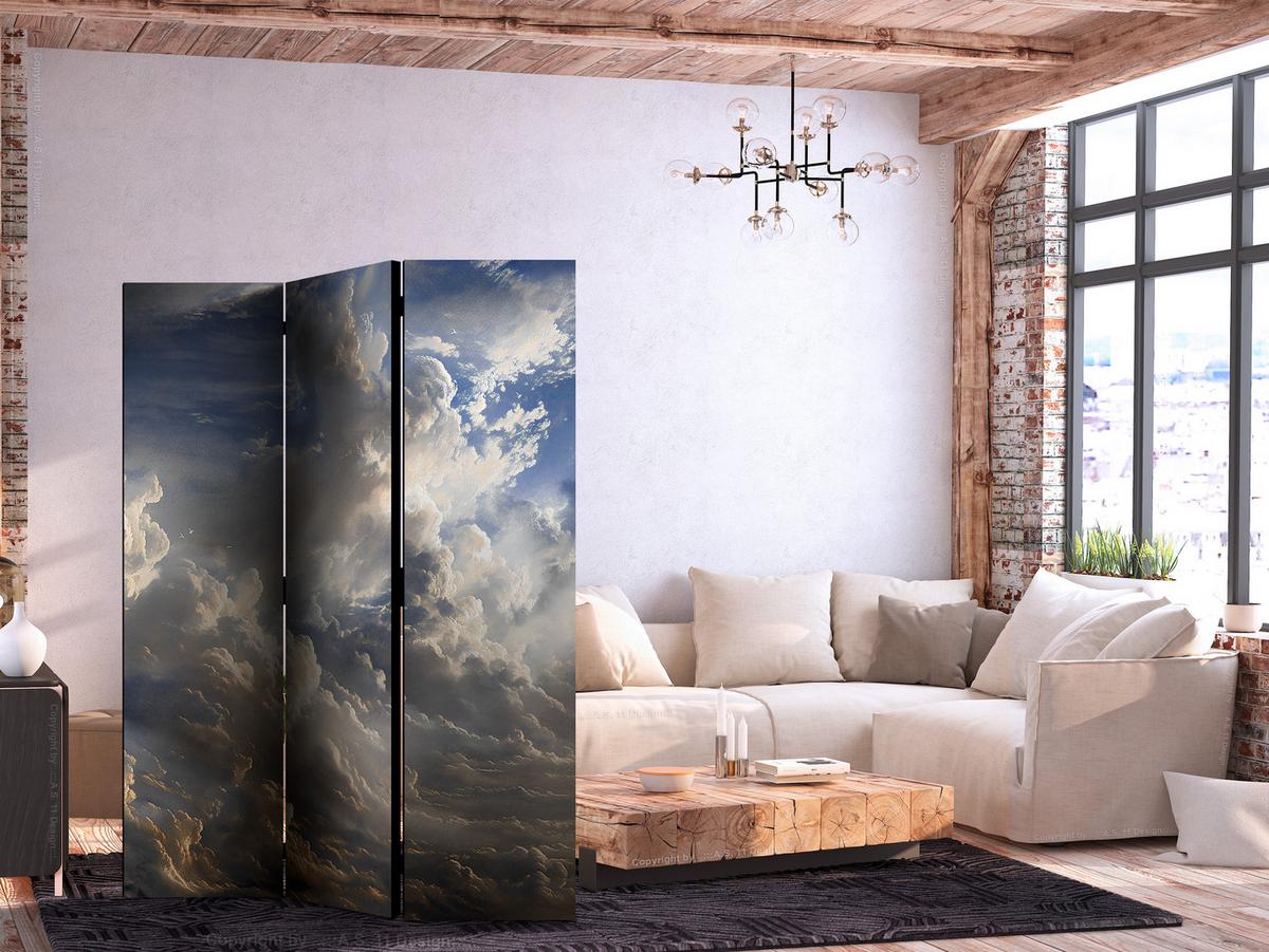 PARAVENT Beidseitig Bedruckter 3-tlg 135x172 cm Wolken In 3D Optik - Multicolor, Holz/Textil (135/172/3cm) - Muralo
