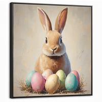 LEINWAND Bilder mit Rahmen - Osterhase - Pastell - Eier - 90x90 - Beige, Textil (90/90cm) - MuchoWow