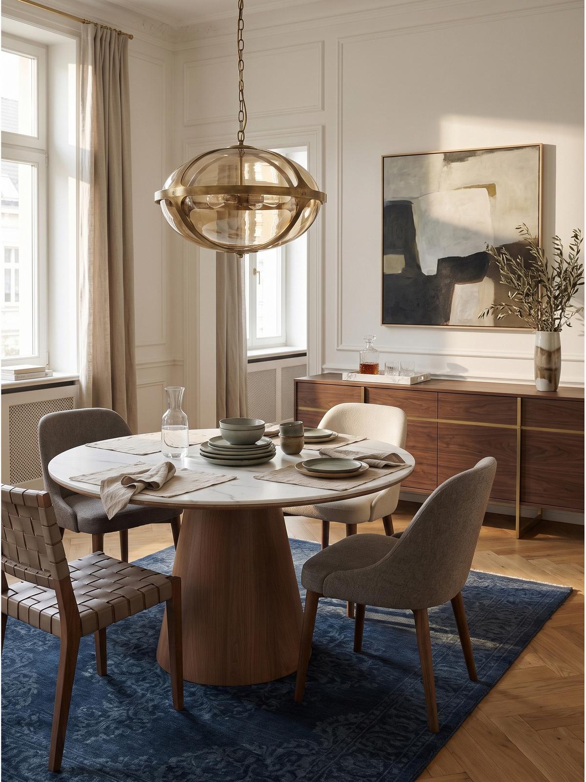 ESSTISCH LOVRAN, Sinterstein, Weiß-Braun, Ø 120 x 75 cm - Braun, Holzwerkstoff/Metall (120/120/75cm) - KADIMA DESIGN