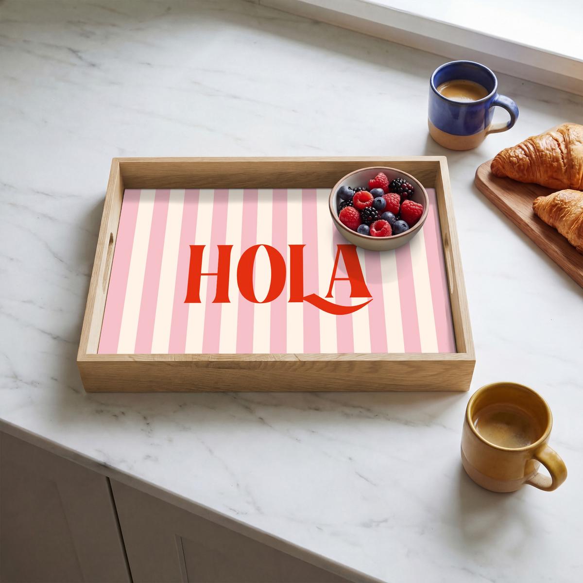 TABLETT Hola - Zitat - Streifen - Pastell - Rosa - Rot - Weiß 40x30 cm - Rosa, Holz (40/5/5cm) - OnlyWow