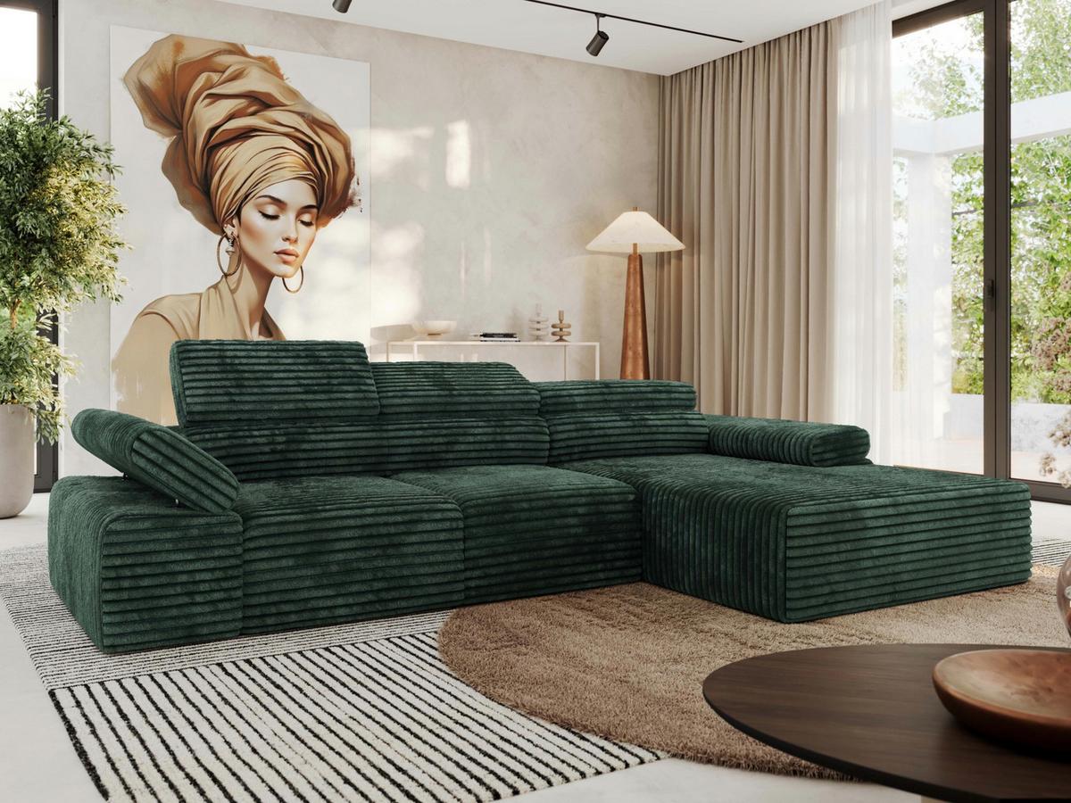 ECKSOFA RILASSO L Grün Cord - rechts - Schwarz/Grün, Kunststoff/Textil (174/296cm) - MKS