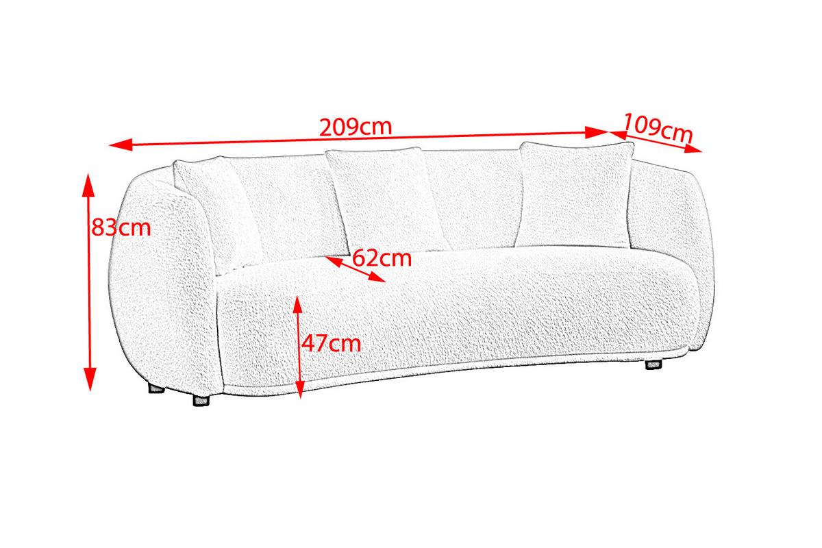 SOFA RADA Cremeweiß Bouclé - Creme/Schwarz, Textil (209/83/109cm) - KAWOLA