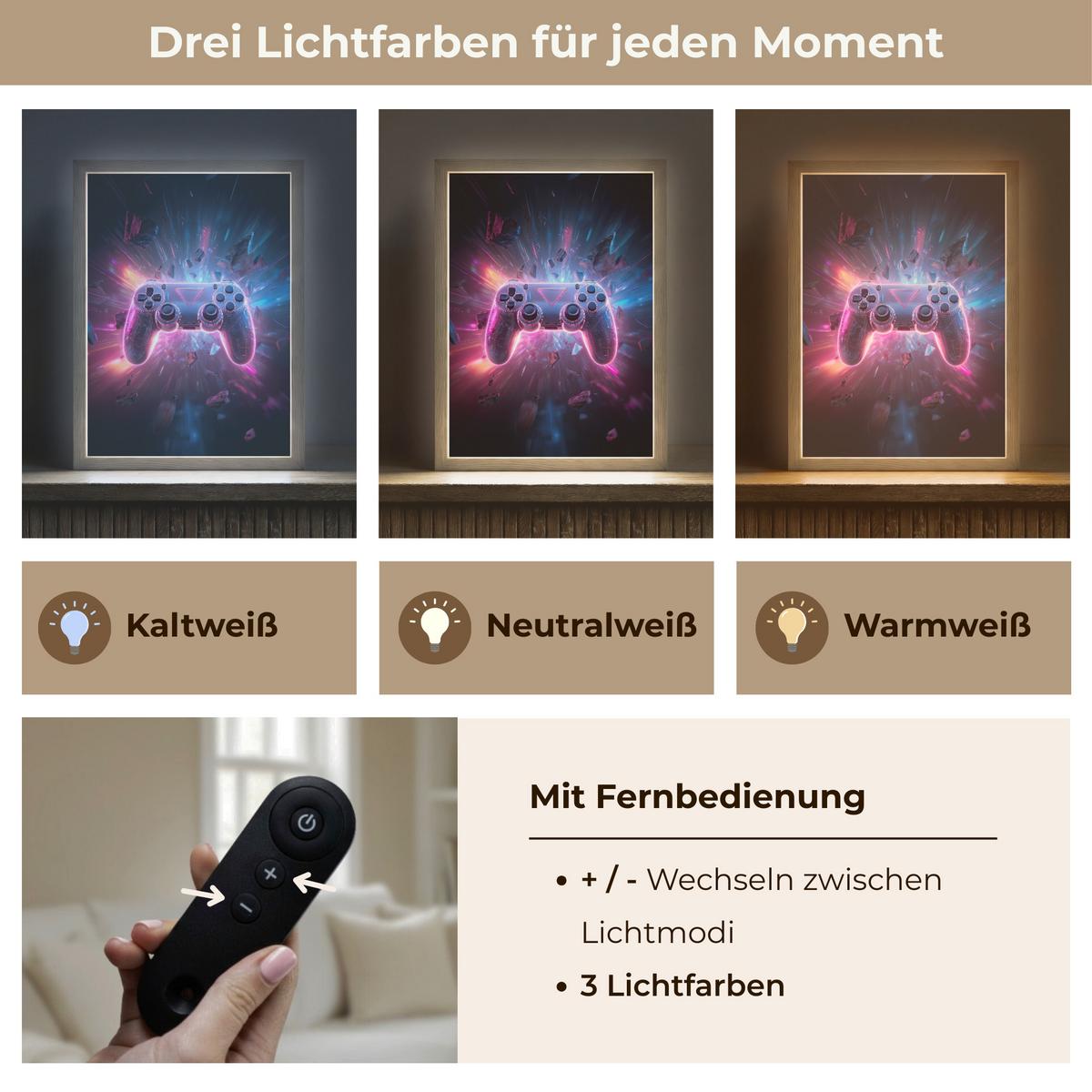 NACHTTISCHLAMPE MIT AKKU Controller - Neon - Explosion - Abstrakt 30x40 cm - Violett, Holzwerkstoff (8/30/40cm) - OnlyWow