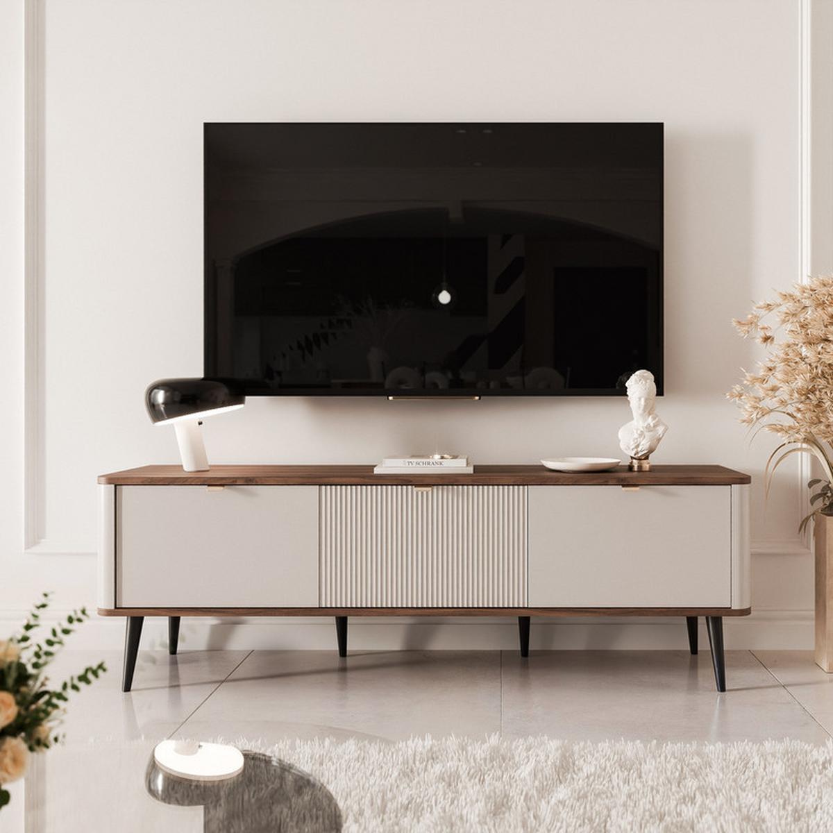 TV-LOWBOARD NAVANI stehend, 160 cm Kaschmir/Nussbaum - Goldfarben/Nussbaumfarben, Holzwerkstoff/Metall (160/52/40cm) - Idohome