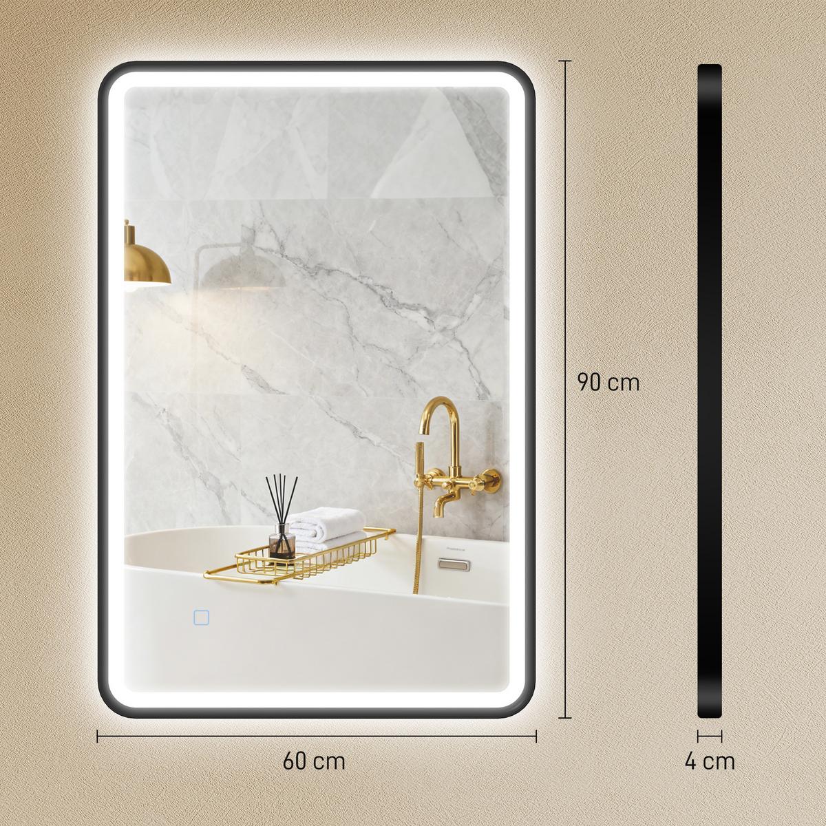BADSPIEGEL Aluminiumlegierung Hartglas Schwarz - Schwarz, Glas (4/90/60cm) - HOMCOM