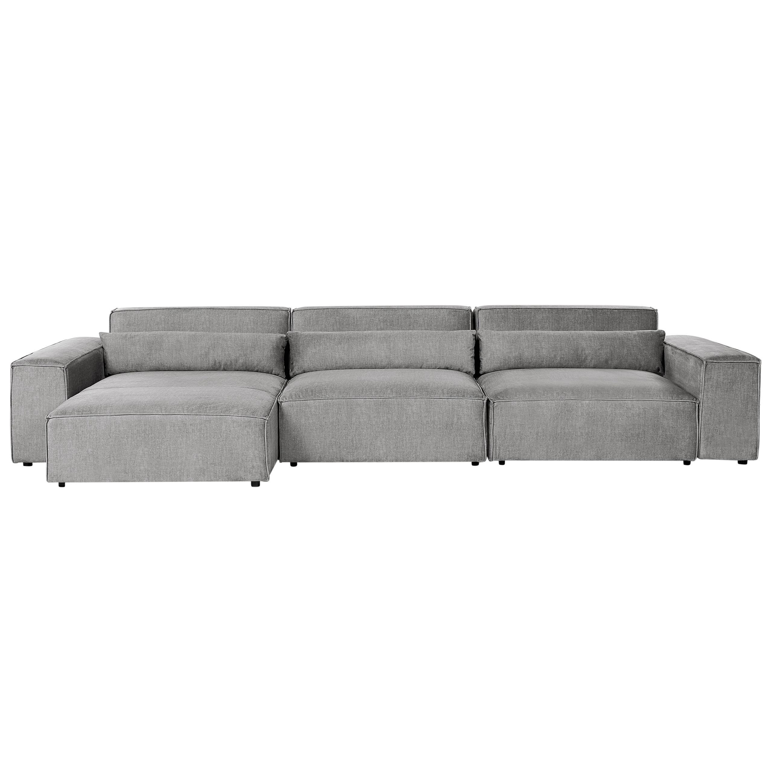 ECKSOFA Modul 4-Sitzer rechtsseitig Grau Stoff Hellnar - Dunkelgrau, Textil (364/176cm) - Beliani