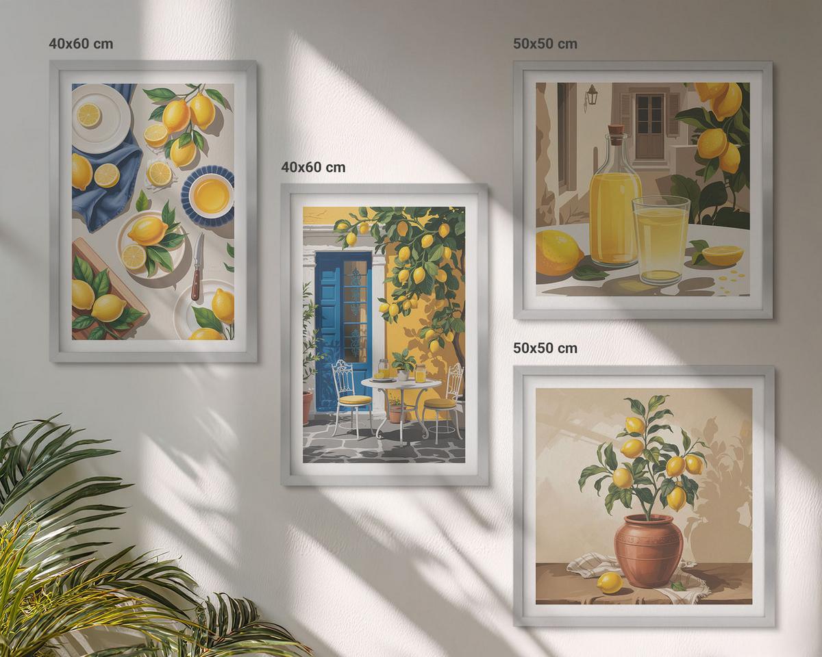 BILDER SET 4er Set - 50x50 cm & 40x60 cm Silberner Rahmen - Zitronengarten mit Getränken - Silberfarben, Kunststoff (50/50cm) - TULUP