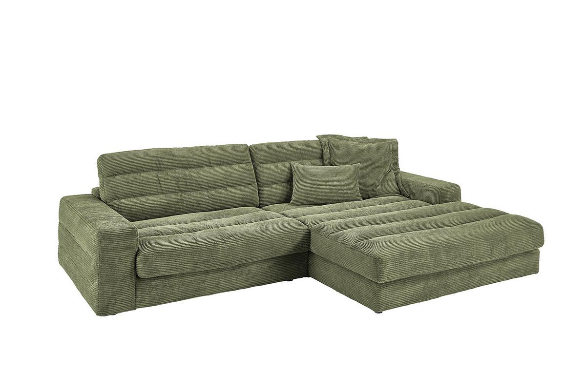 ECKSOFA LANA SOFA Grün Cord - Schwarz/Olivgrün, Textil (296/205cm) - KAWOLA