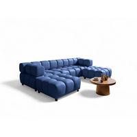 SOFA 3-sitzer Und 2-polsterhocker Flow - Blau, Holzwerkstoff/Textil (288/71/96cm) - Fun Möbel