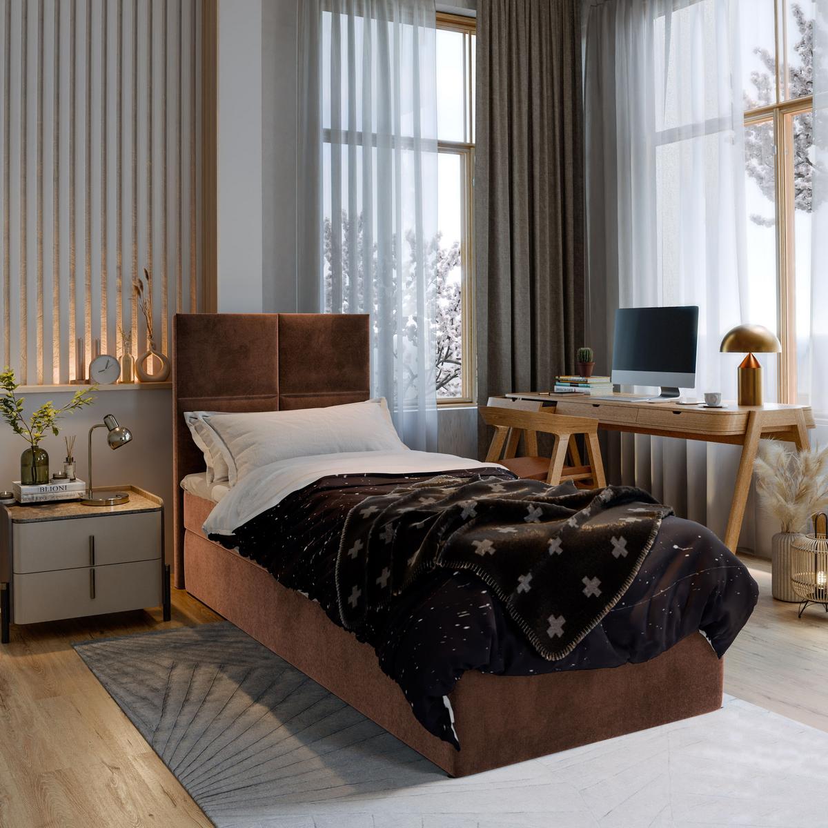 BOXBETT LENA 80 80x200 cm mit Matratze und Topper - Braun - Braun, Holz (80/200cm) - MASSENO