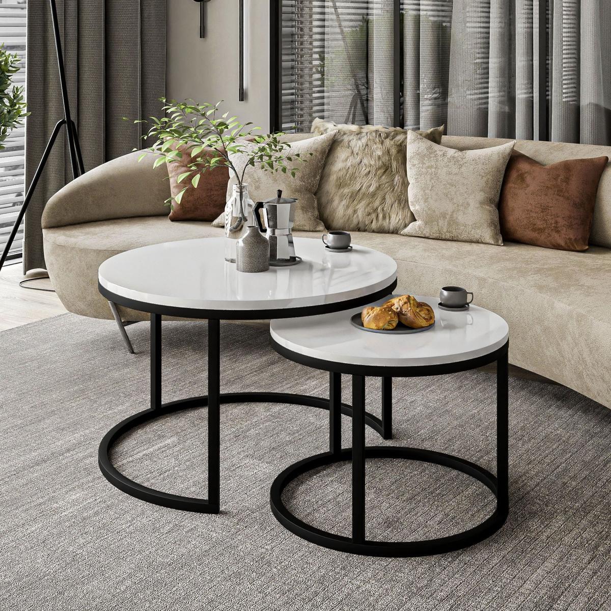 COUCHTISCH CIRI 2-in-1 Hochglanz - Schwarz/Weiß, Holzwerkstoff (70/70/48cm) - Lookway