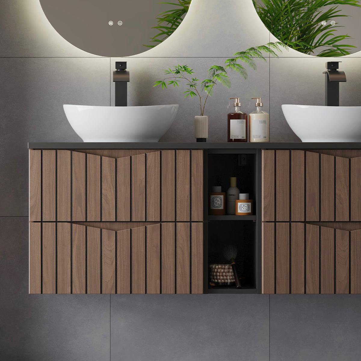 DOPPELWASCHTISCH 140.6cm Siena Holz und Schwarz - Braun, Holzwerkstoff (140.6/52.2/46.5cm) - Petits-meubles
