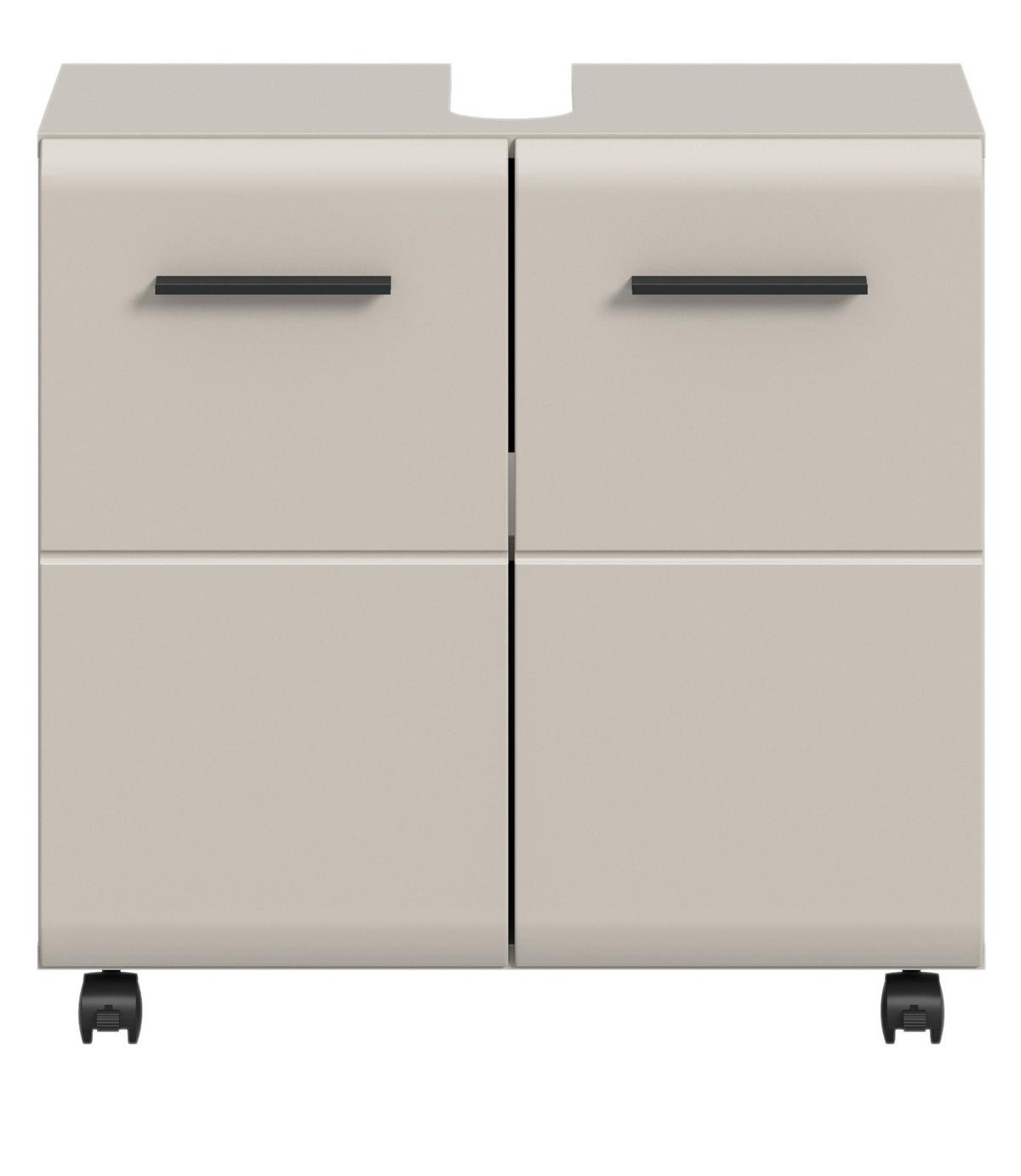 WASCHBECKENUNTERSCHRANK Kaschmir 60 cm 2-türig, Badezimmer Unterschrank auf Rollen - Kaschmir/Schwarz, Holzwerkstoff/Kunststoff (60/58/30cm) - Inn.Furn