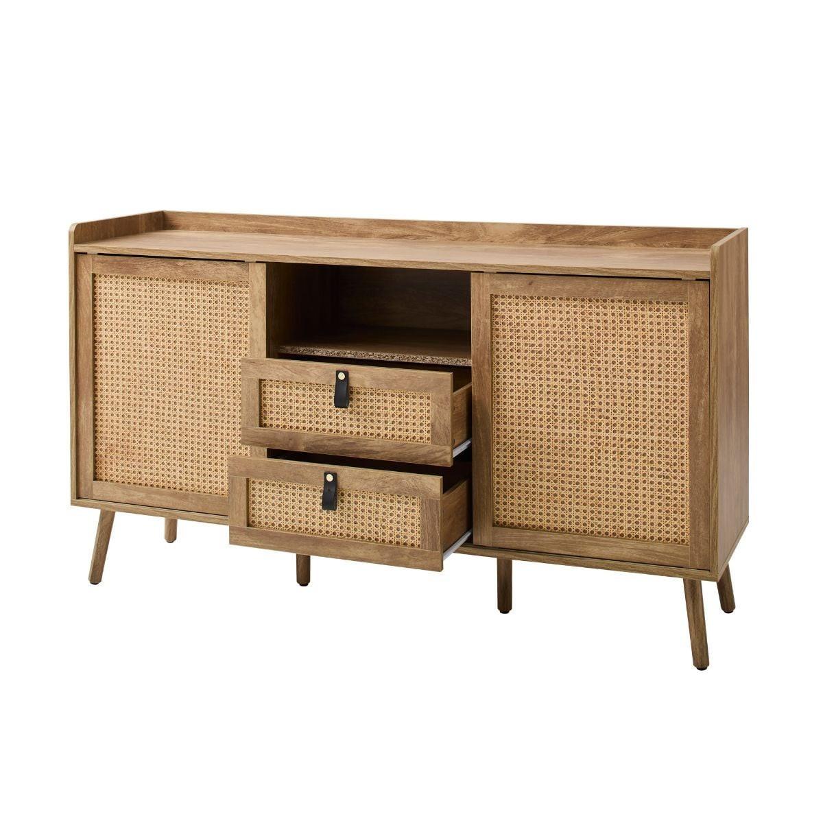 SIDEBOARD mit 2 Türen und 2 Schubladen mit Rattanfronten 39/140/80 cm - Eschefarben, Holzwerkstoff (39/80/47cm) - Calicosy