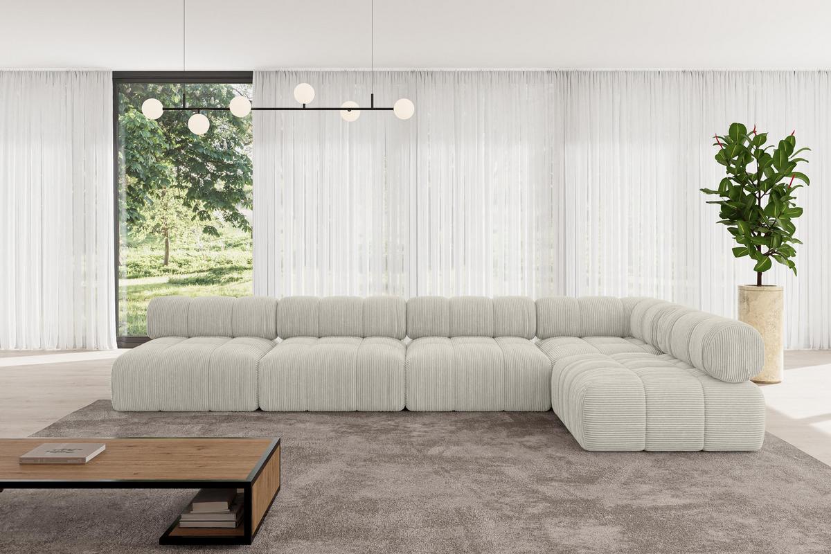 ECKSOFA modulares Sofa Samaro-L3 - 380x190x70 cm Creme Cord - Hellgrau/Creme, Holzwerkstoff/Textil (380/190cm) - ALTDECOR