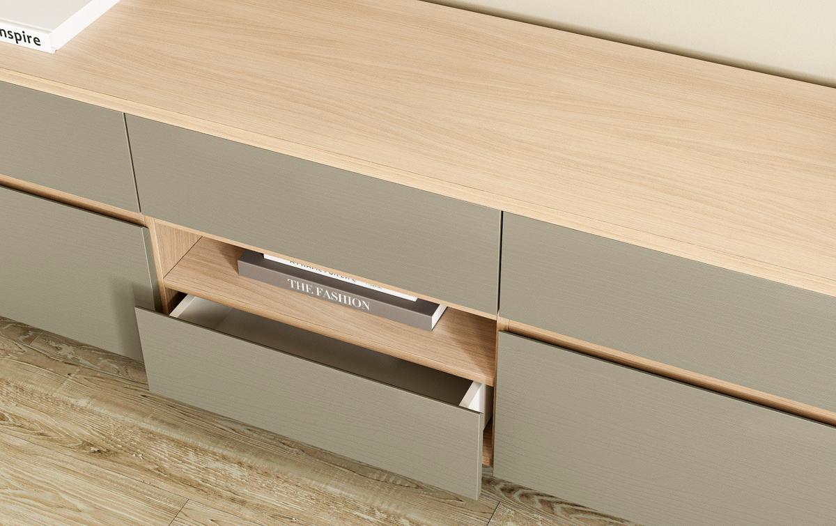 TV-LOWBOARD Salbei Grün, Eiche, TV Unterschrank skandinavisch 164 x 58 cm, Soft-Close - Salbeigrün/Eichefarben, Holzwerkstoff/Metall (164/58/39cm) - Furn.Design