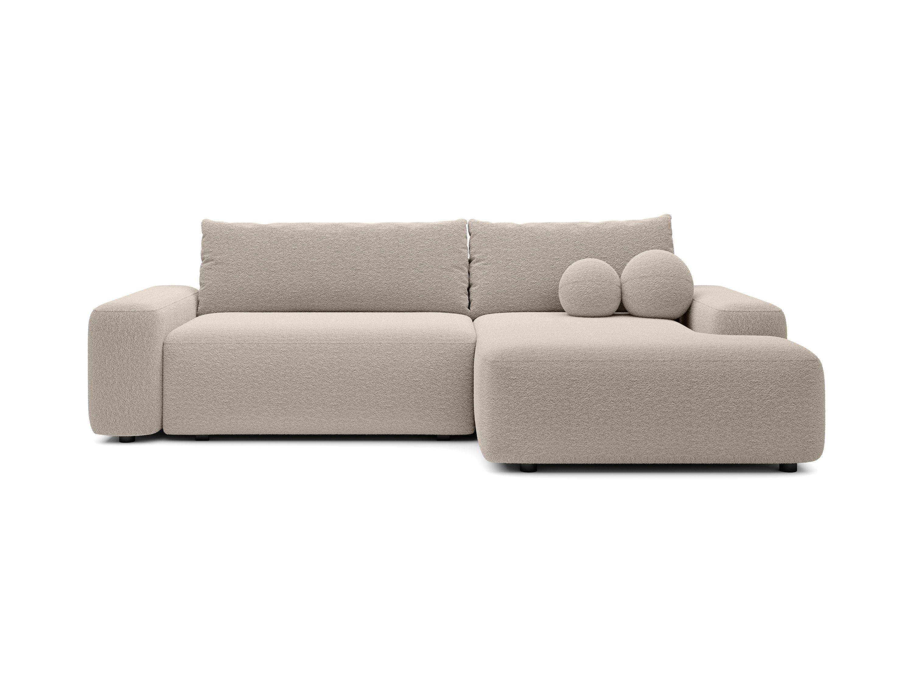 ECKSOFA RUOTA Beige Boucle-Stoff mit Schlaffunktion - Beige, Holz (264/162cm) - MASSENO