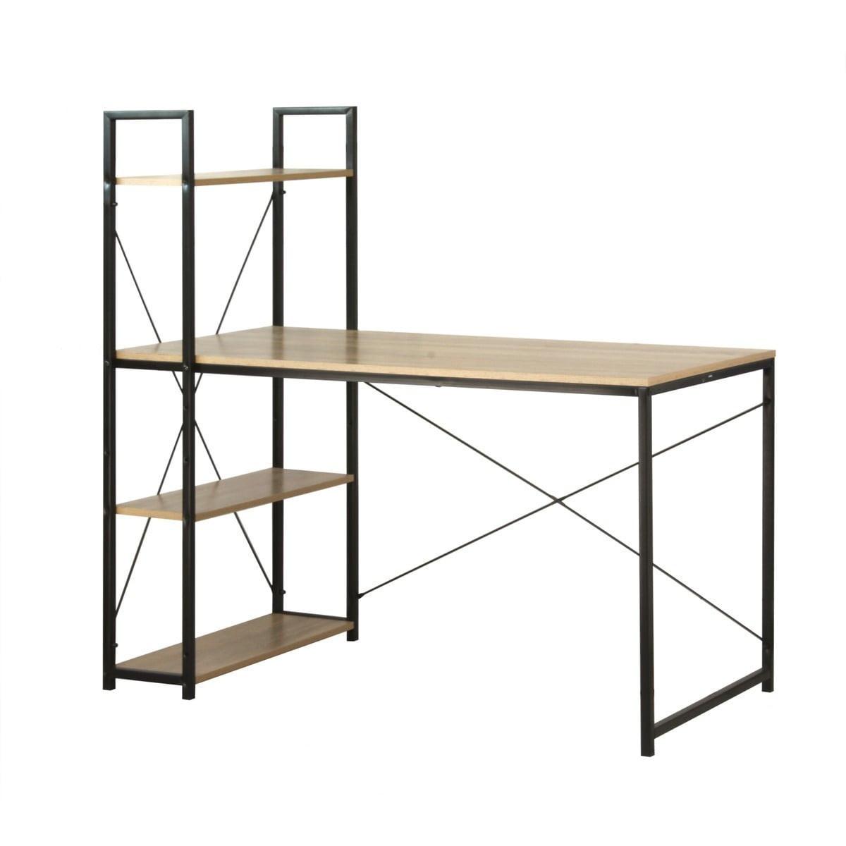 SCHREIBTISCH L120cm mit 4 Regalen im Industrial-Stil - Eschefarben, Holzwerkstoff (6.5/6.5/120cm) - Calicosy