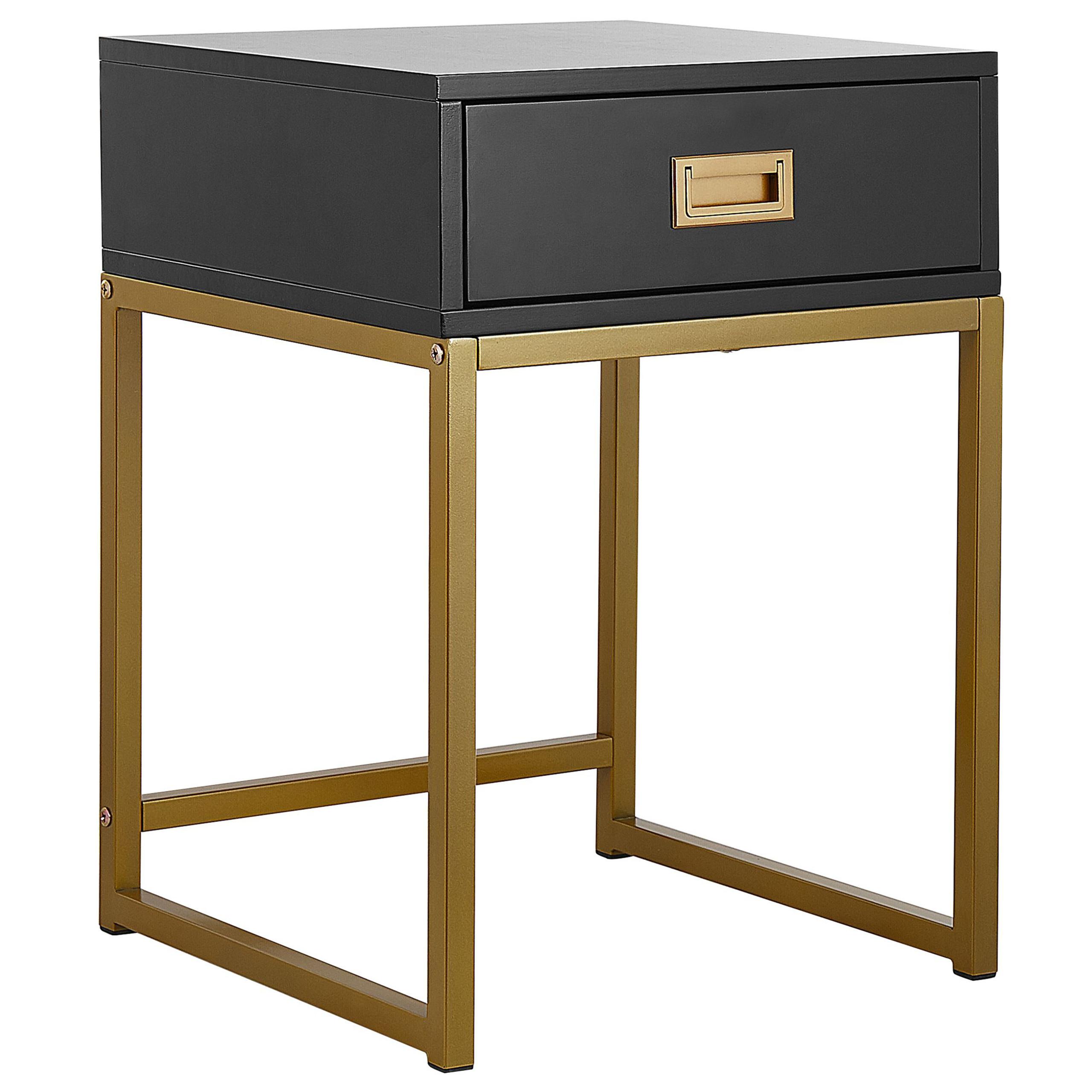 BEISTELLTISCH schwarz/gold 1 Schublade quadratisch 40/40/57 cm Largo - Goldfarben/Schwarz, Holzwerkstoff (40/40/57cm) - Beliani
