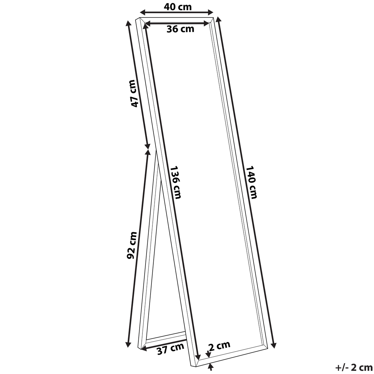 STEHSPIEGEL schwarz rechteckig 40/140 cm Torcy - Schwarz, Kunststoff (40/140/3cm) - Beliani