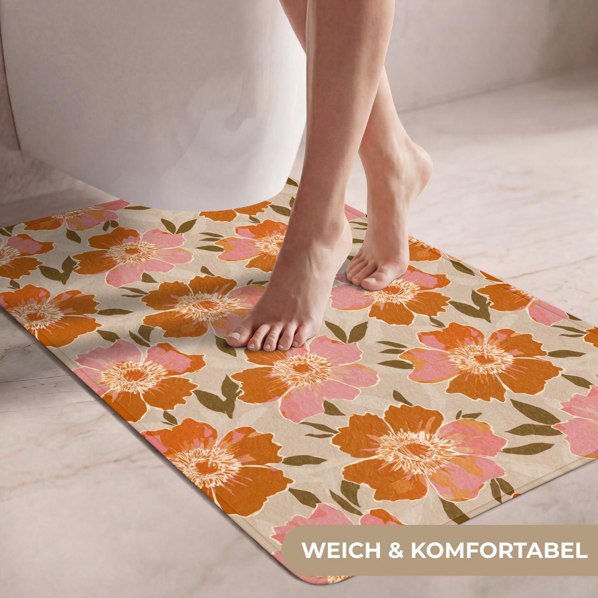WC-VORLEGER Blumen - Motiv - Retro Toilettenvorleger 60x90 cm - Multicolor, Textil (60/1cm) - OnlyWow