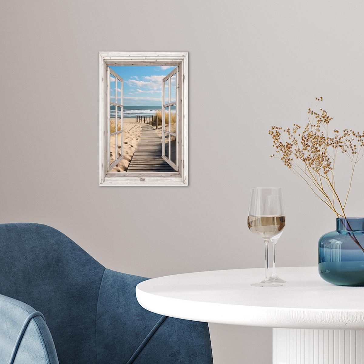 POSTER Fenster - Meer - Küste - Natur - Ausblick - Strand - Wattenmeer Room Decor 20x30 cm - Beige, Papier (20/30/0.1cm) - MuchoWow