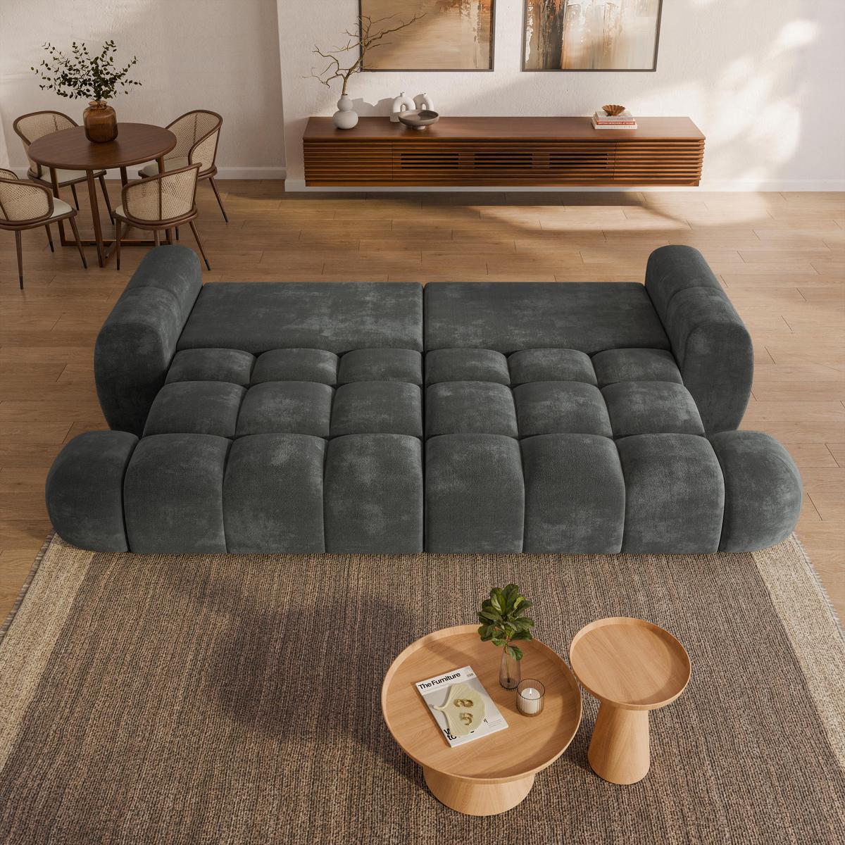 BETTSOFA DAFNE Grau Chenille-Stoff mit Schlaffunktion - Grau, Textil (300/88/113cm) - MASSENO