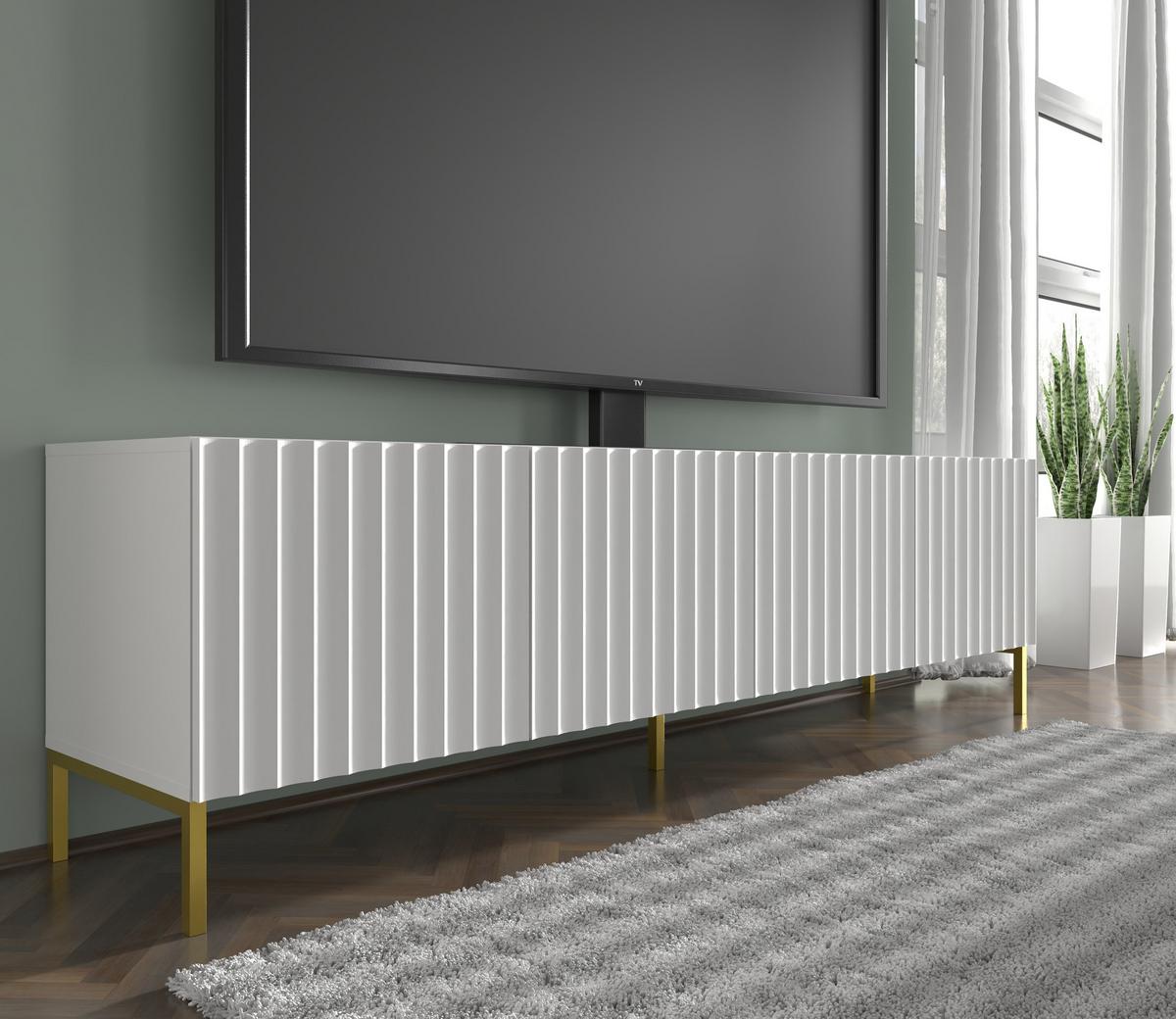 TV LOWBOARD Weiß, Gold 200/56/42 - Weiß, Holzwerkstoff (200/56/42cm) - RAUMHIRSCH FURNITURE