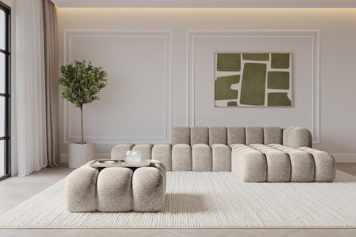 POUF OLEA-PUF 91x87x44 cm Beige Velours Modular Sitzhocker - Beige/Schwarz, Holzwerkstoff/Kunststoff (91/44/87cm) - ALTDECOR