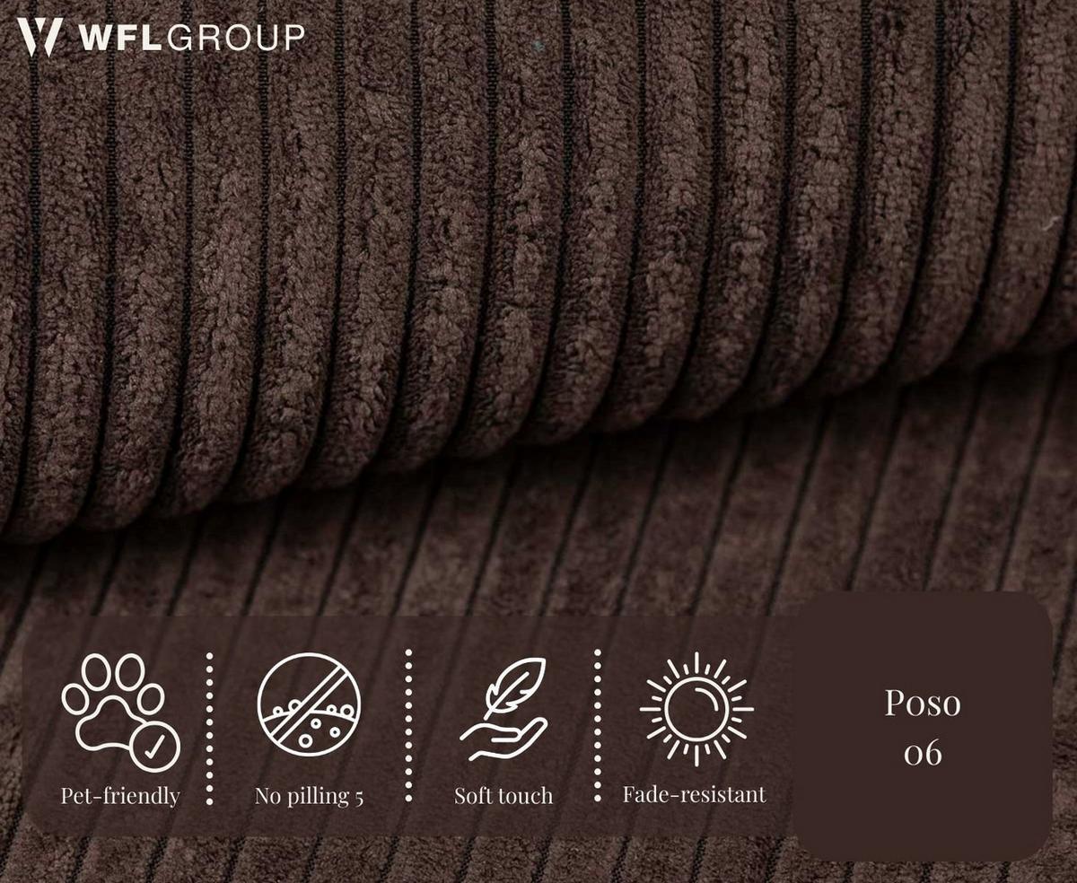 ECKSOFA Cora mit Schlaffunktion & Stauraum, Universell Rechts/Links, Braun Cord Chenille 250/82/160 cm - Schwarz/Braun, Kunststoff/Textil (250/160cm) - WFL GROUP